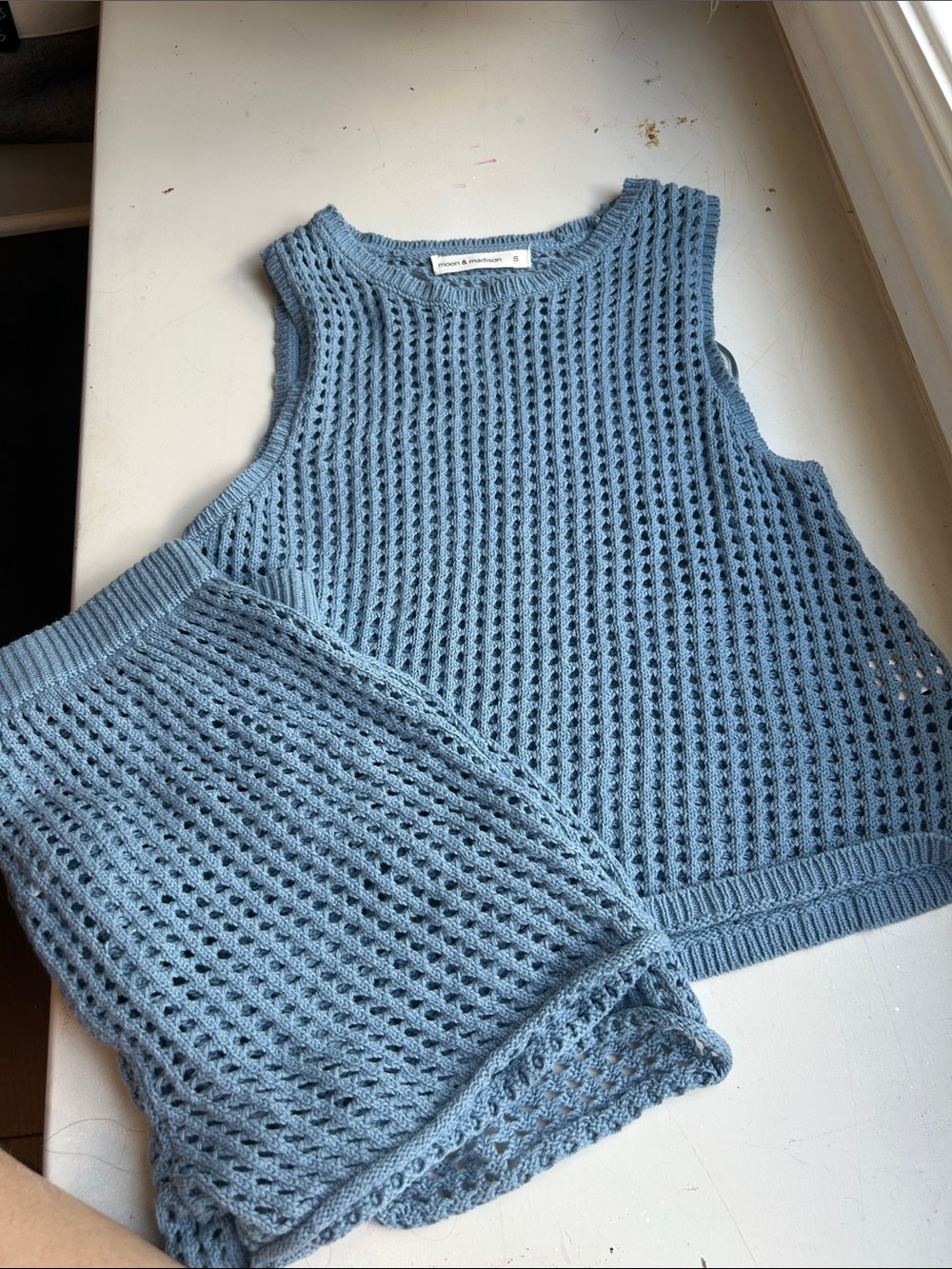 moon & madison Light Blue Open-Knit Top